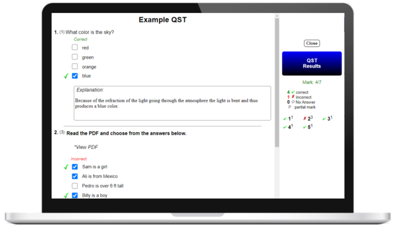 A submitted exam shown to student.