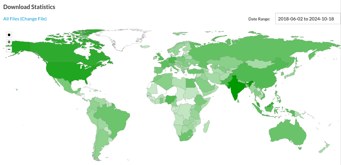 A map of the world showing the countries QST has been downloaded to.